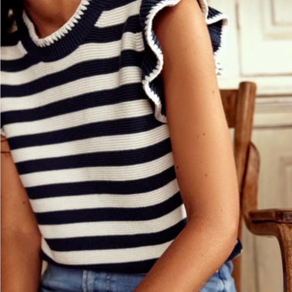 Boden Lena Navy & Cream Striped Stitch Detail Tank - Picture 2 of 12